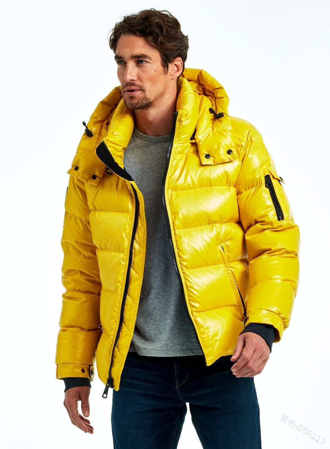 Doudoune Brillante Homme Hiver Noire à Fermeture Éclair