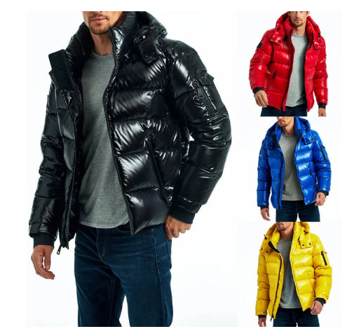 Doudoune Brillante Homme Hiver Noire à Fermeture Éclair