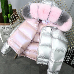 Manteau Duvet Femme Hiver avec Col en Fourrure