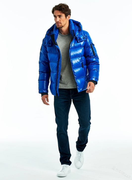 Doudoune Brillante Homme Hiver Noire à Fermeture Éclair