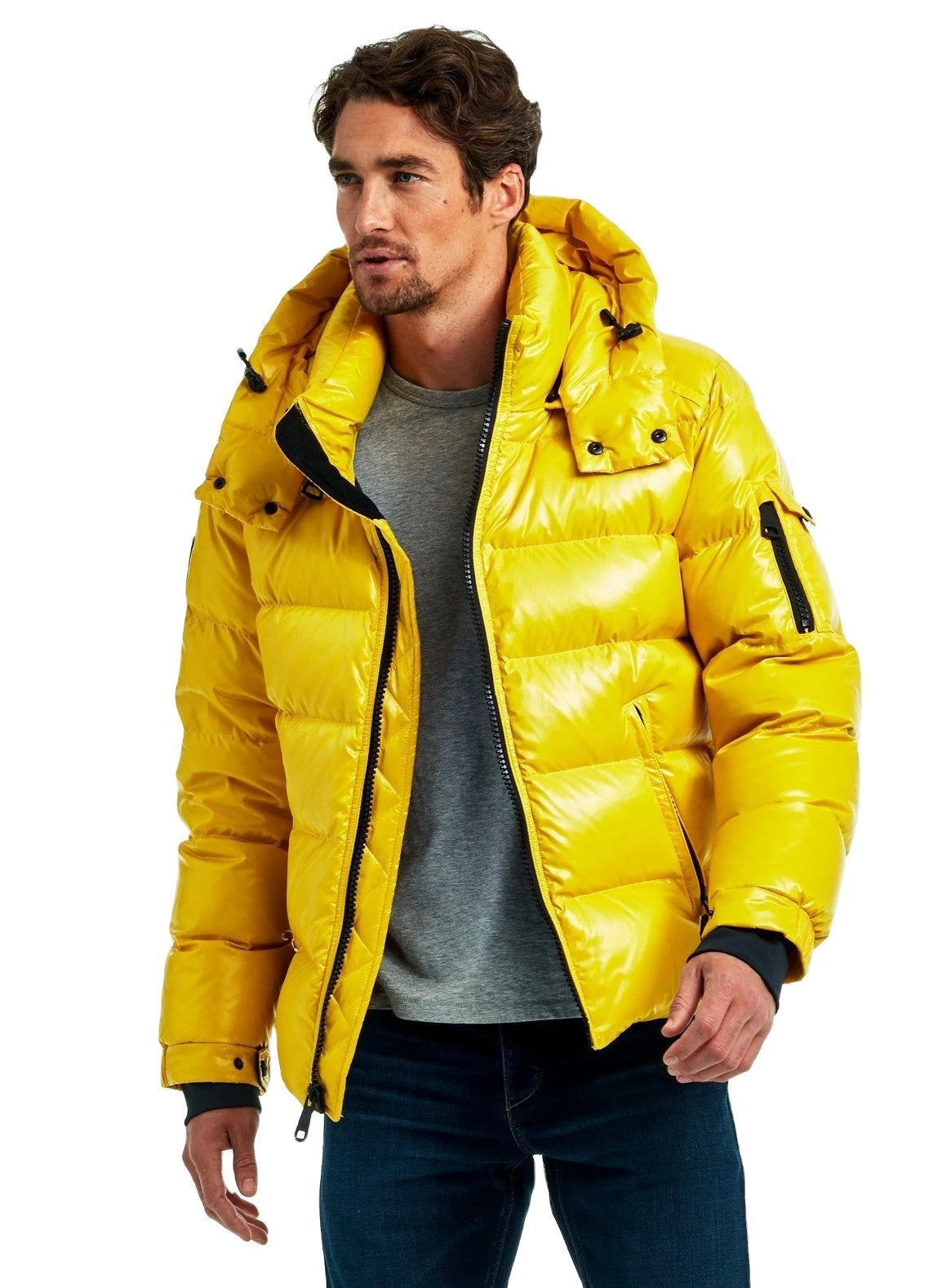 Doudoune Brillante Homme Hiver Noire à Fermeture Éclair