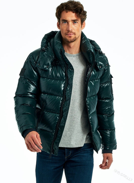 Doudoune Brillante Homme Hiver Noire à Fermeture Éclair