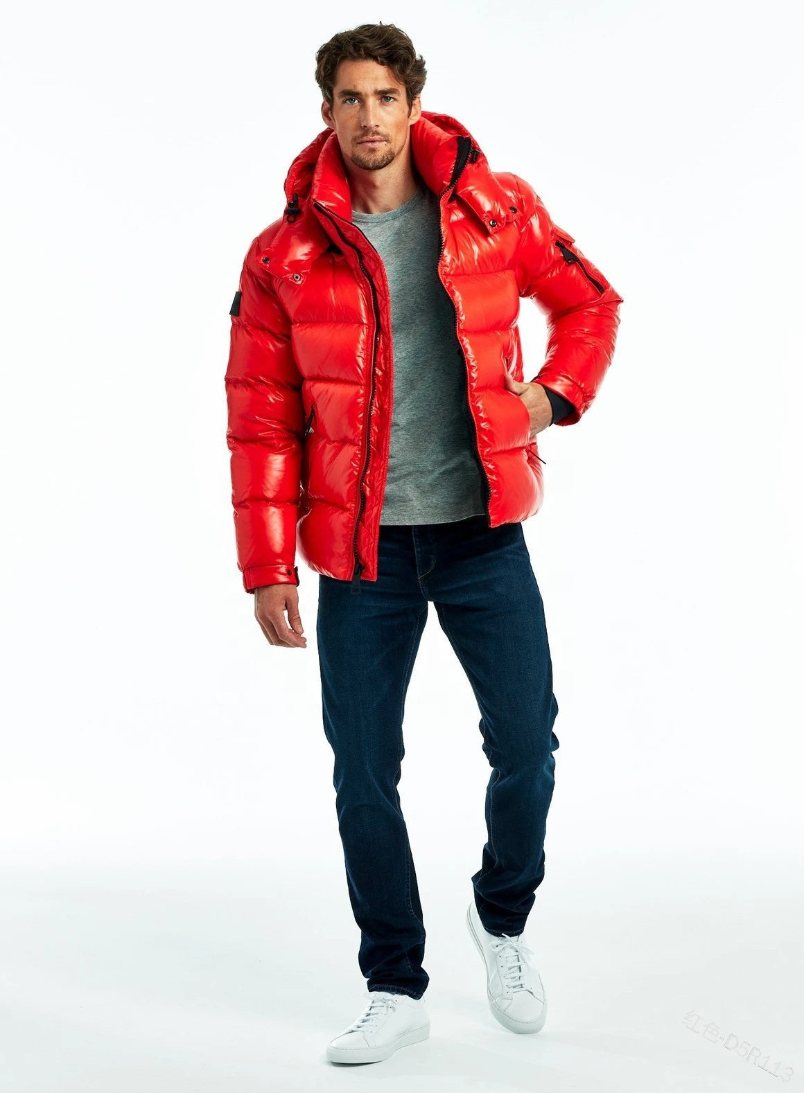Doudoune Brillante Homme Hiver Noire à Fermeture Éclair